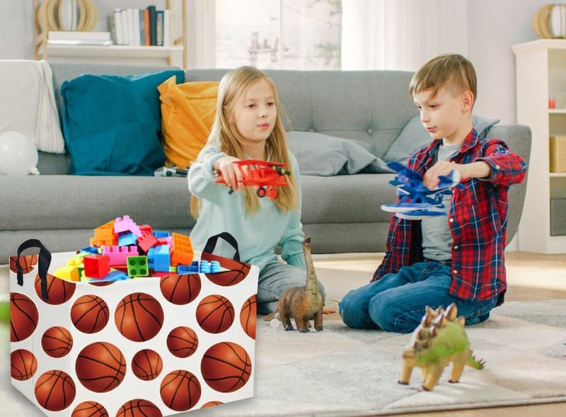 ESSME Rectangular Basketball Baskets Boys Storage Box, Kids Storage Bins Organizer with Handles for Room Decor, Shelf Basket.(Basketball Basket) - Image 5